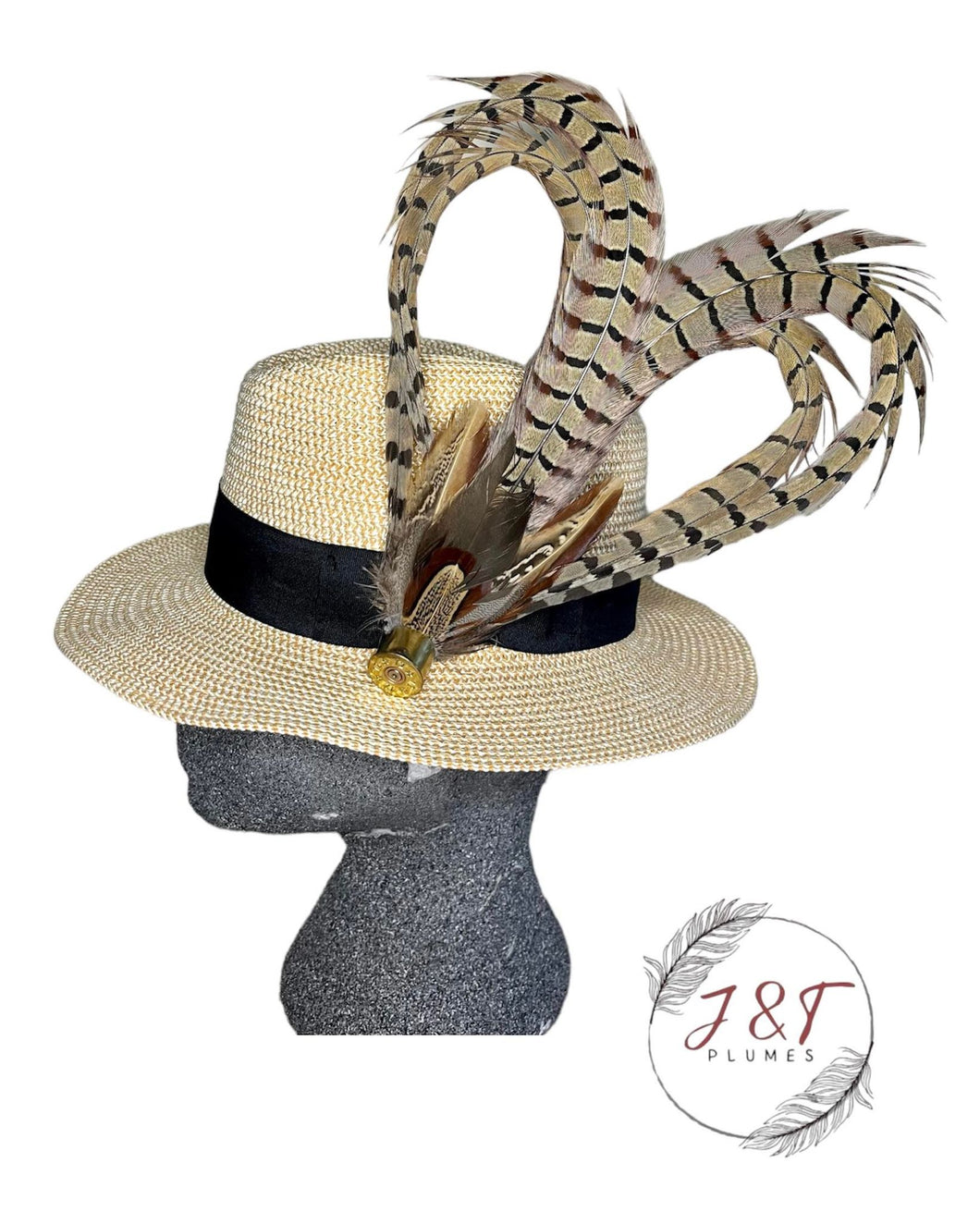 Double Heart Shaped Pheasant Feather Hat Pin